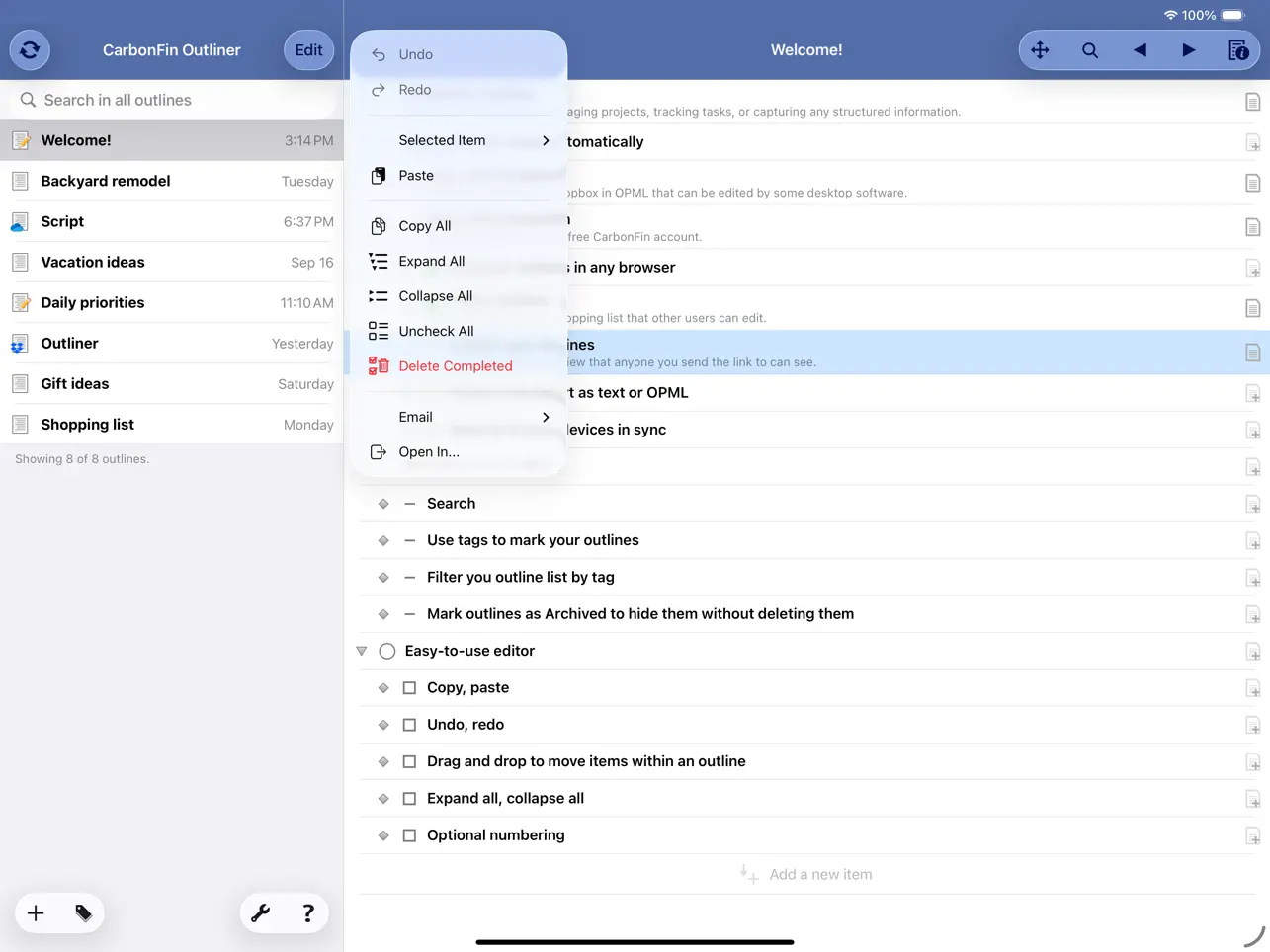 #3. Outliner for iPad (iOS) โดย: CarbonFin