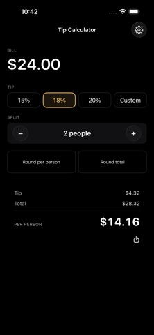 Tip Calculator · Split Bill Screenshot 3 of 3