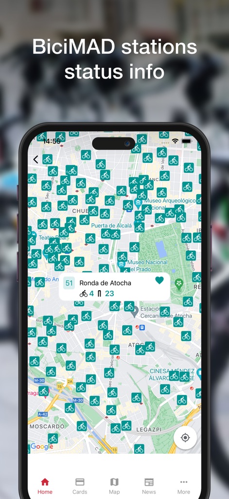 Madrid Transport - TTP - This tool provides real-time information on BiciMAD stations, displaying the number of available bikes and empty docks on an interactive map.