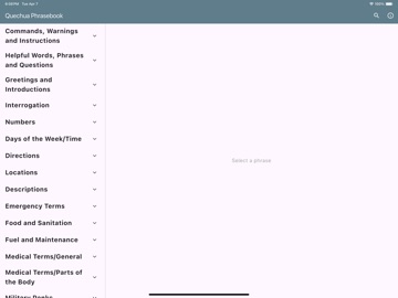 Quechua Phrasebook iPad screenshot