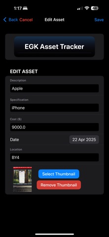 EGK Asset Tracker screenshot