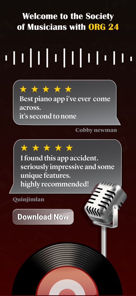 ORG 24: Your Music - Discover why ORG 24 is trusted by millions, featuring prominent star ratings and authentic user testimonial bubbles.