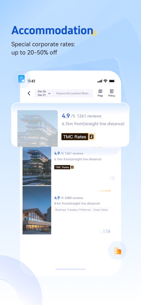 BizTravel-TMC experts - View the extensive hotel listings with "TMC Rates" and detailed user reviews, ensuring optimal corporate accommodation choices.