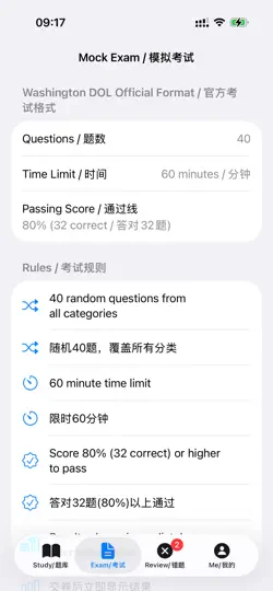 Скриншот WA DOL Permit Test Chinese на iPhone 3