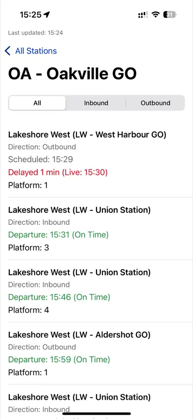 OntarioTransit Departure Times screenshot 1