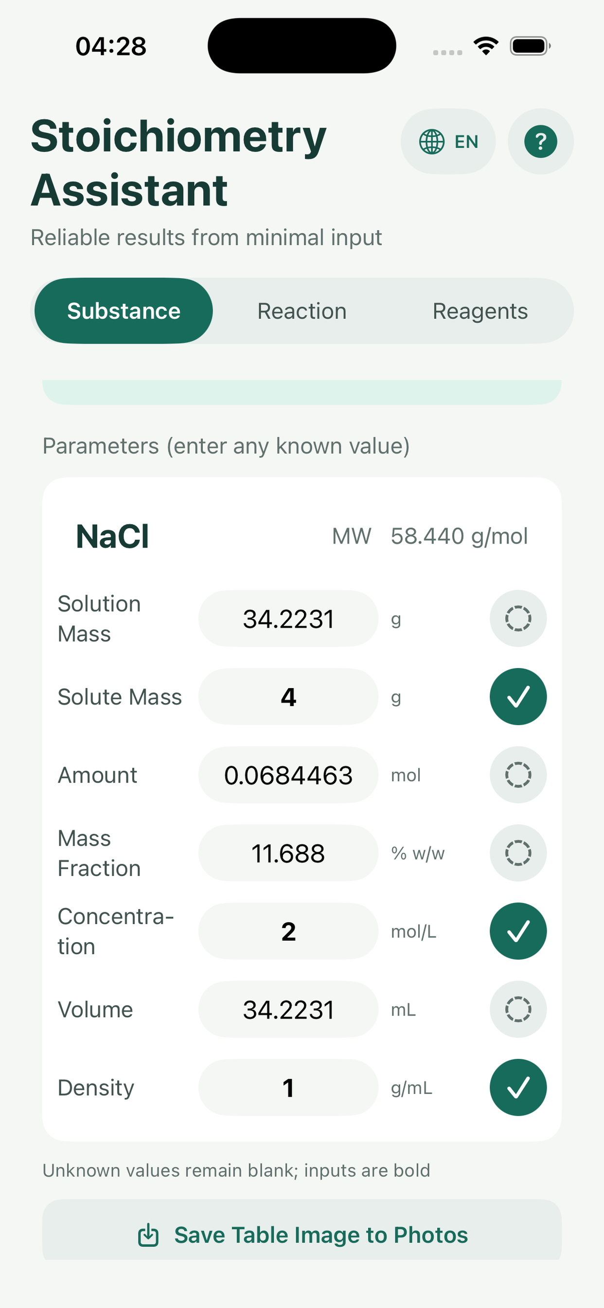 Stoichiometry: Lab Calc screenshot 2