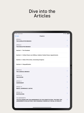 Constitution of United States. iPad screenshot