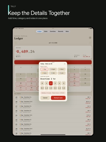 Fangxin OT-Work Hours & Pay iPad screenshot
