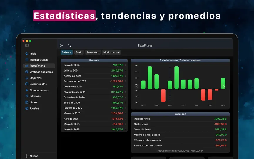 Captura de pantalla de Finanzas Personales MoneyStats en iPhone 5