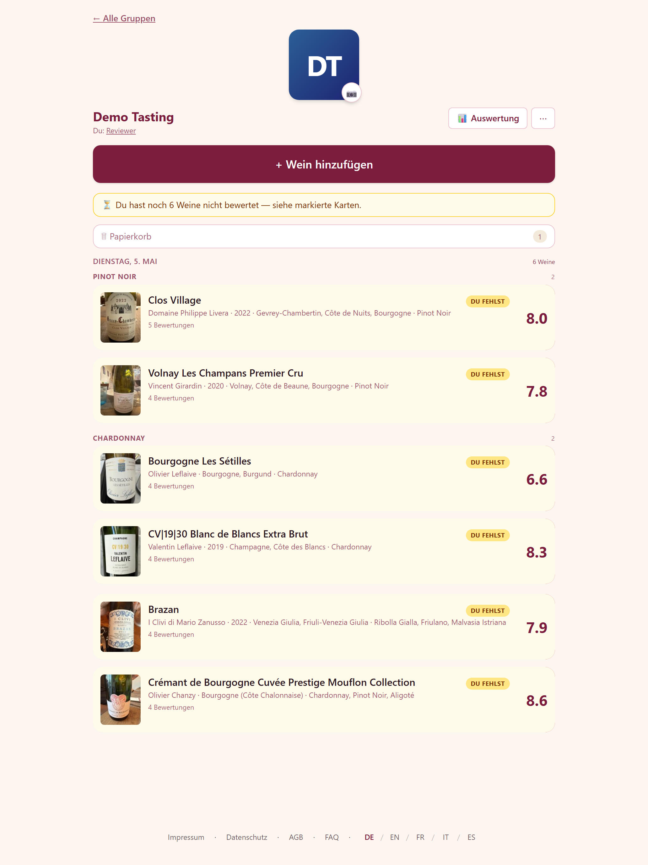Prost! Wine Tasting Tracker