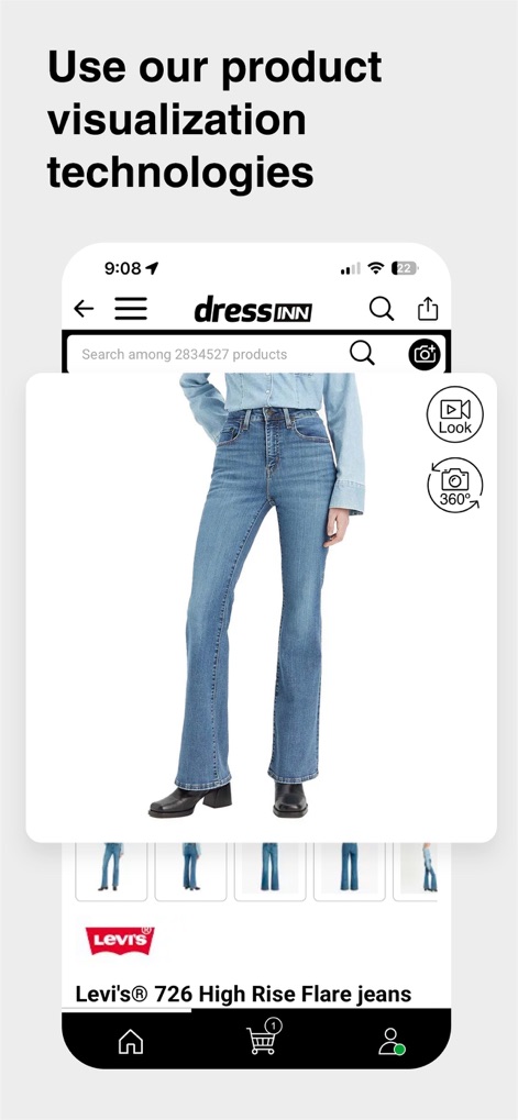 Tradeinn - O aplicativo integra tecnologias de visualização como a função "Look" e o giro 360°, aprimorando a experiência de compra dos usuários.