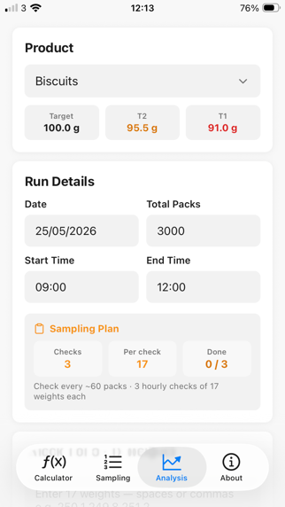 Average Weight Compliance Tool screenshot