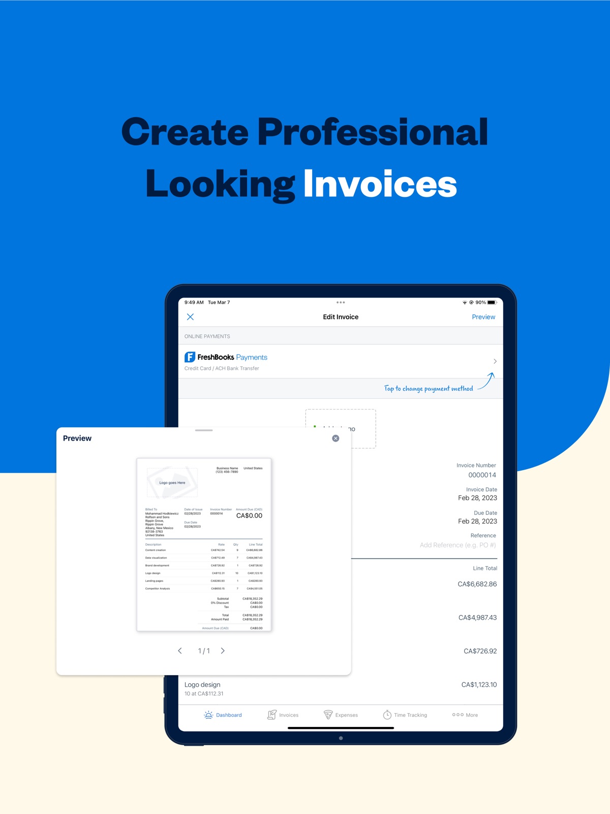 FreshBooks Invoicing App ipad screenshot 2
