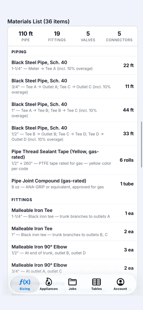 Screenshot #1 pour PipeSizer Pro Mobile