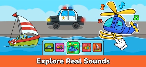 Baby Piano for Kids & Toddlers - Les enfants peuvent explorer une panoplie de sons authentiques en interagissant avec des illustrations de véhicules variés, leur permettant d'associer visuels et sonorités du quotidien de manière divertissante.
