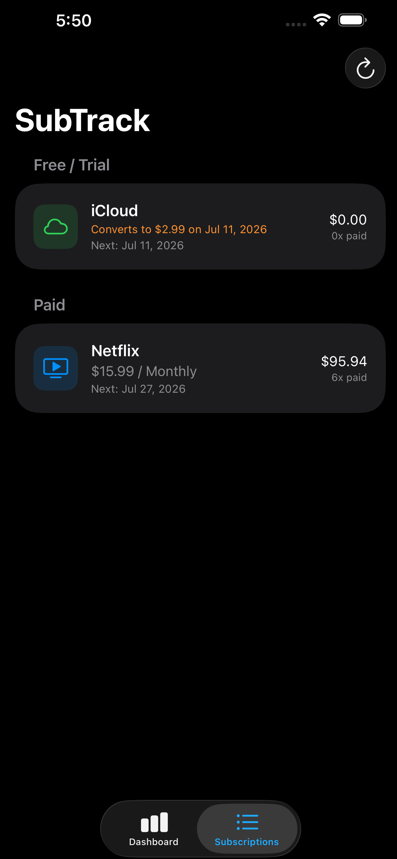 SubTrack: Cost Tracker screenshot 2