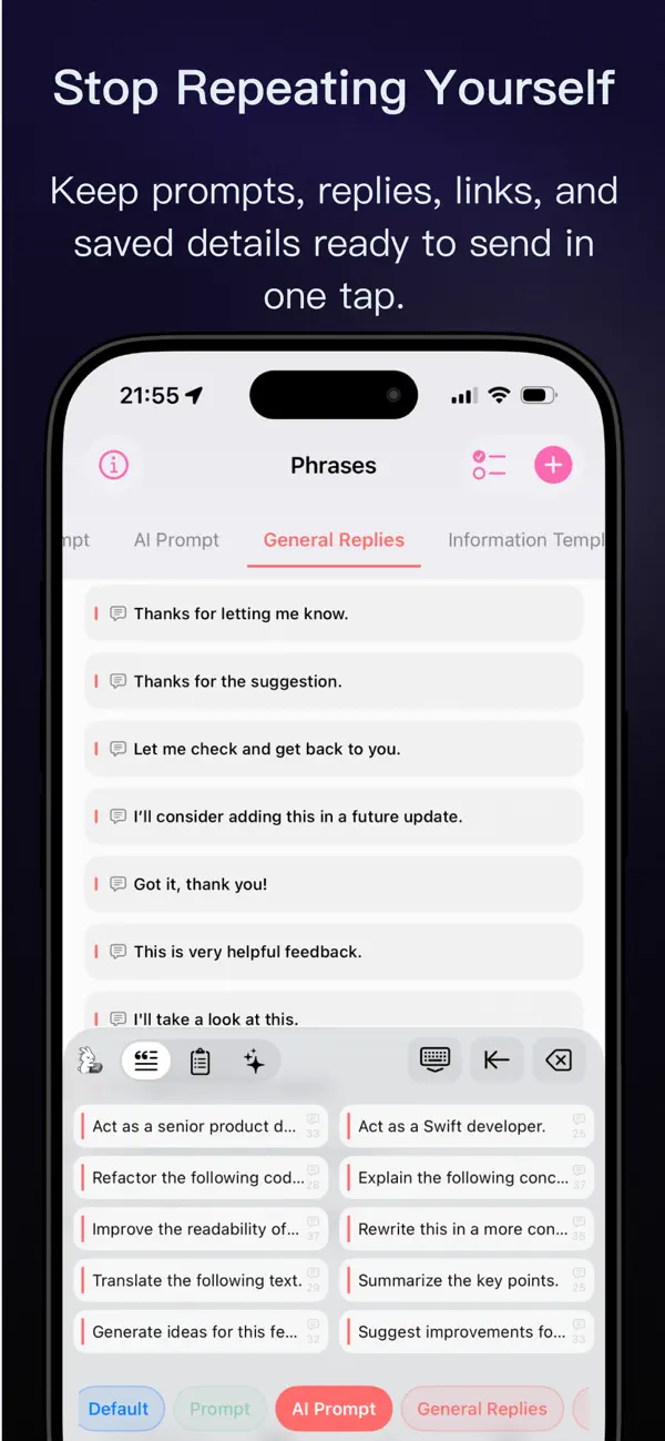Typeless Keyboard: Snippets Screenshot 1
