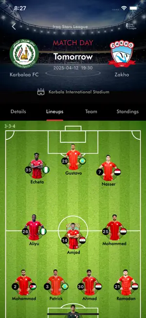 Zakho SC App Live Match Screen