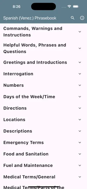 Spanish (Venezuela) Phrasebook screenshot 1