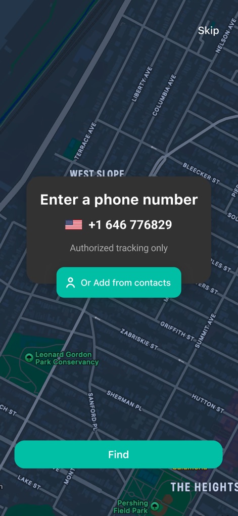 GeoZilla Phone Location Finder - Discover how users can quickly add new members to their tracking circle by entering a phone number or selecting from their existing contacts.