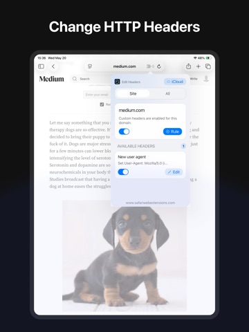Edit HTTP Headers for Safari iPad screenshot