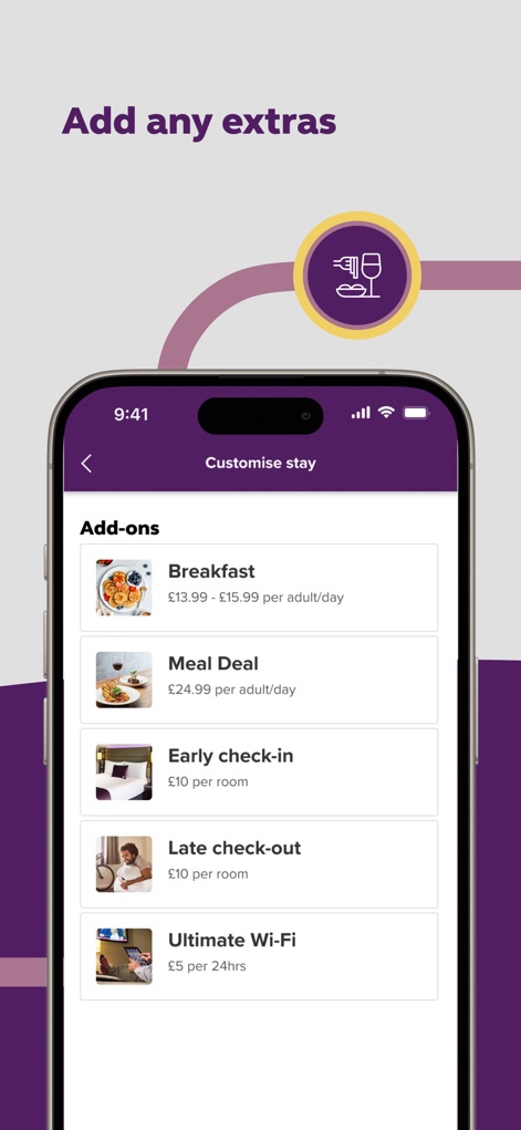 Premier Inn Hotels - This tool offers flexibility to enhance any booking, providing clear add-on options and transparent pricing for amenities like breakfast or Wi-Fi.