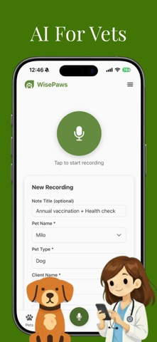 Wisepaws - AI Vet Scribe iPhone screenshot
