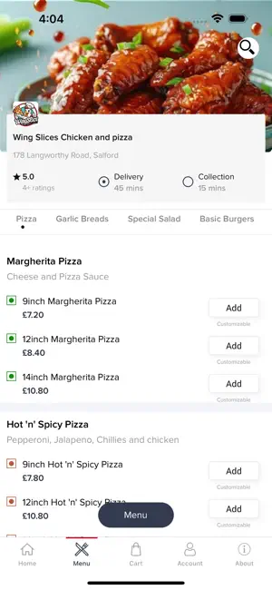 Wing Slices Chicken and pizza screenshot 2