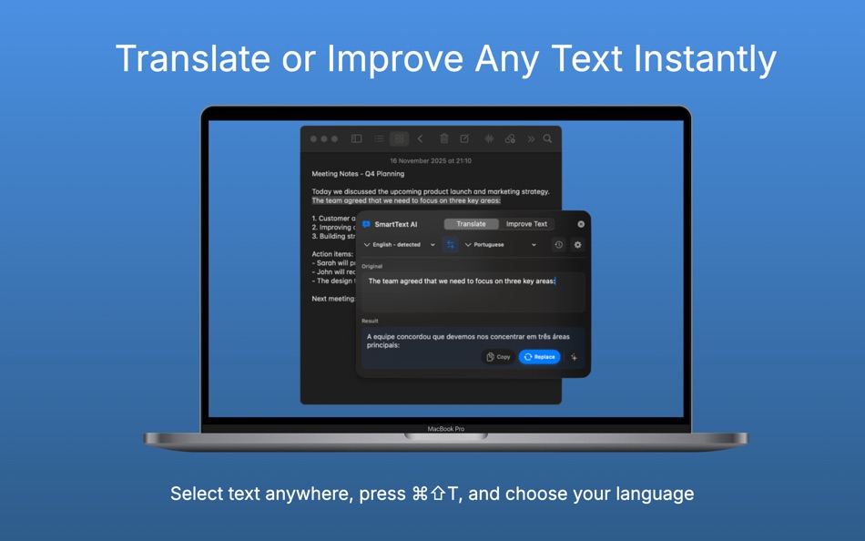 #1. SmartText - AI Translator (macOS) Podle: Diogo Costa