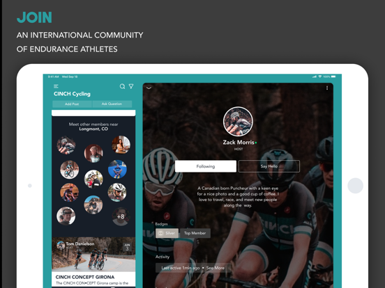 CINCH Cycling iPad screenshot 1 - Sports app