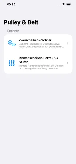 Screenshot von Riemenscheibenrechner auf dem iPhone 1