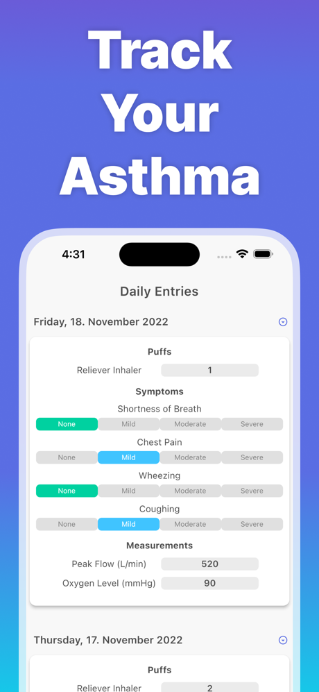 Asthma Tracker゜ screenshot 1