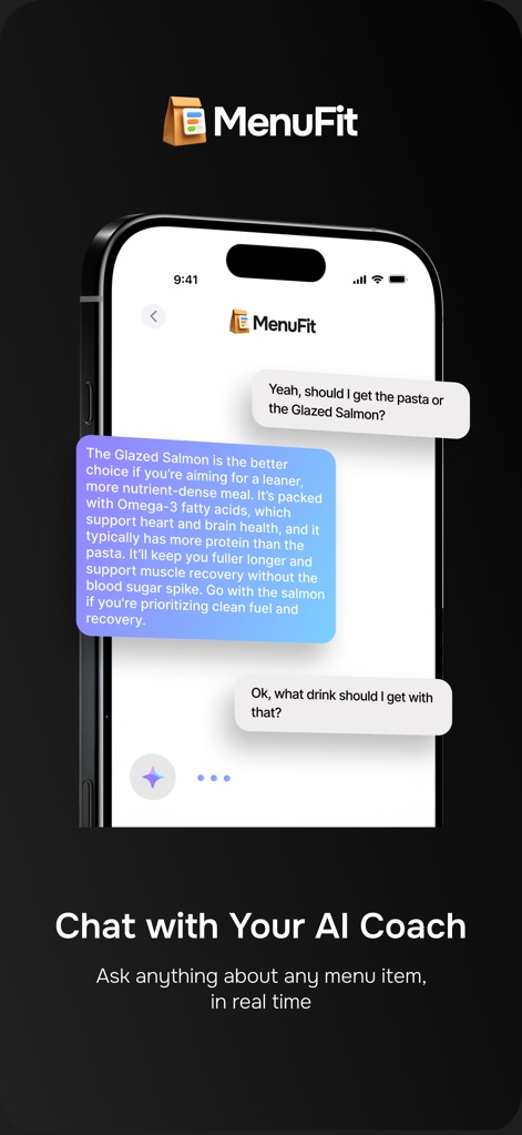 MenuFit - Healthy Eating Out - Experience the AI chat assistant providing detailed meal comparisons, explaining nutritional benefits, and offering personalized recommendations for menu choices.