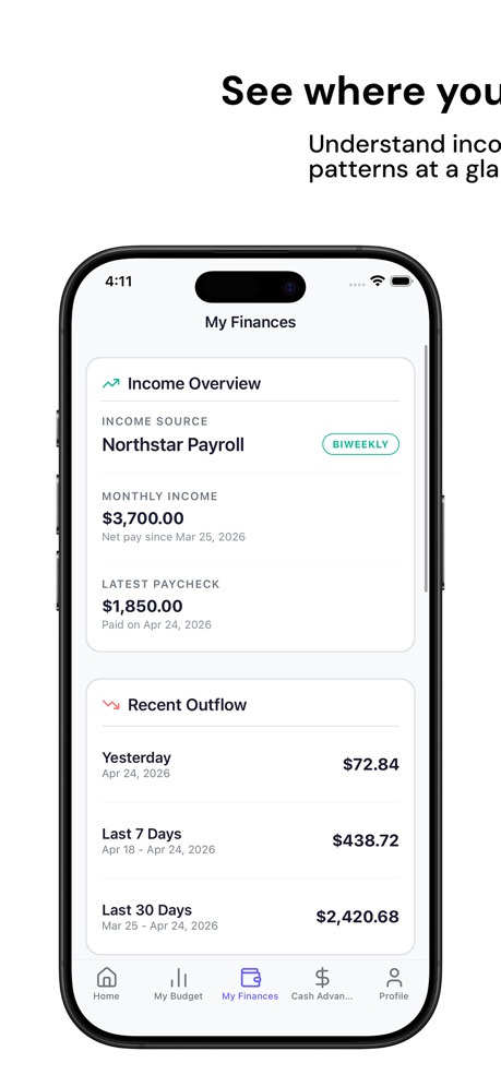 Rocco - Fast Cash Advance App Store screenshot 6, headline “See where you”. Headline on one line.