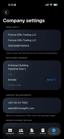 Fortune Invoice App screenshot