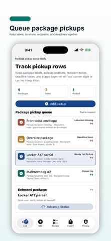 Package Pickup Queue screenshot