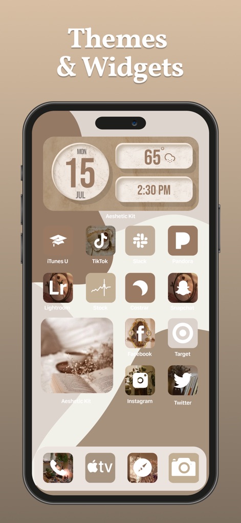 aesthetic kit: widgets, themes - Explore how this tool allows for comprehensive home screen customization with themed app icons and elegant calendar and weather widgets.