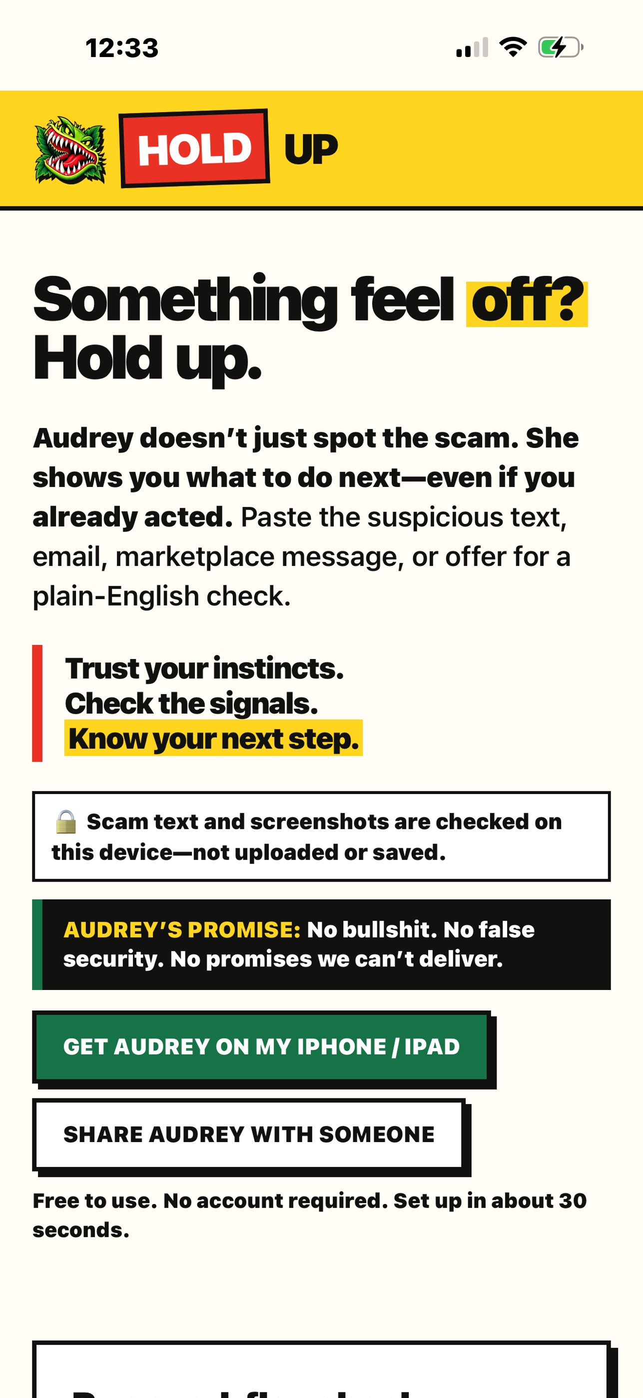 Screenshot 1 of HOLD UP Scam Check
