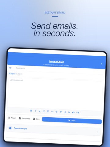 InstaMail: compose templates iPad screenshot