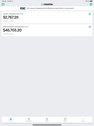 Coastal Community Bank Mobile iPad screenshot