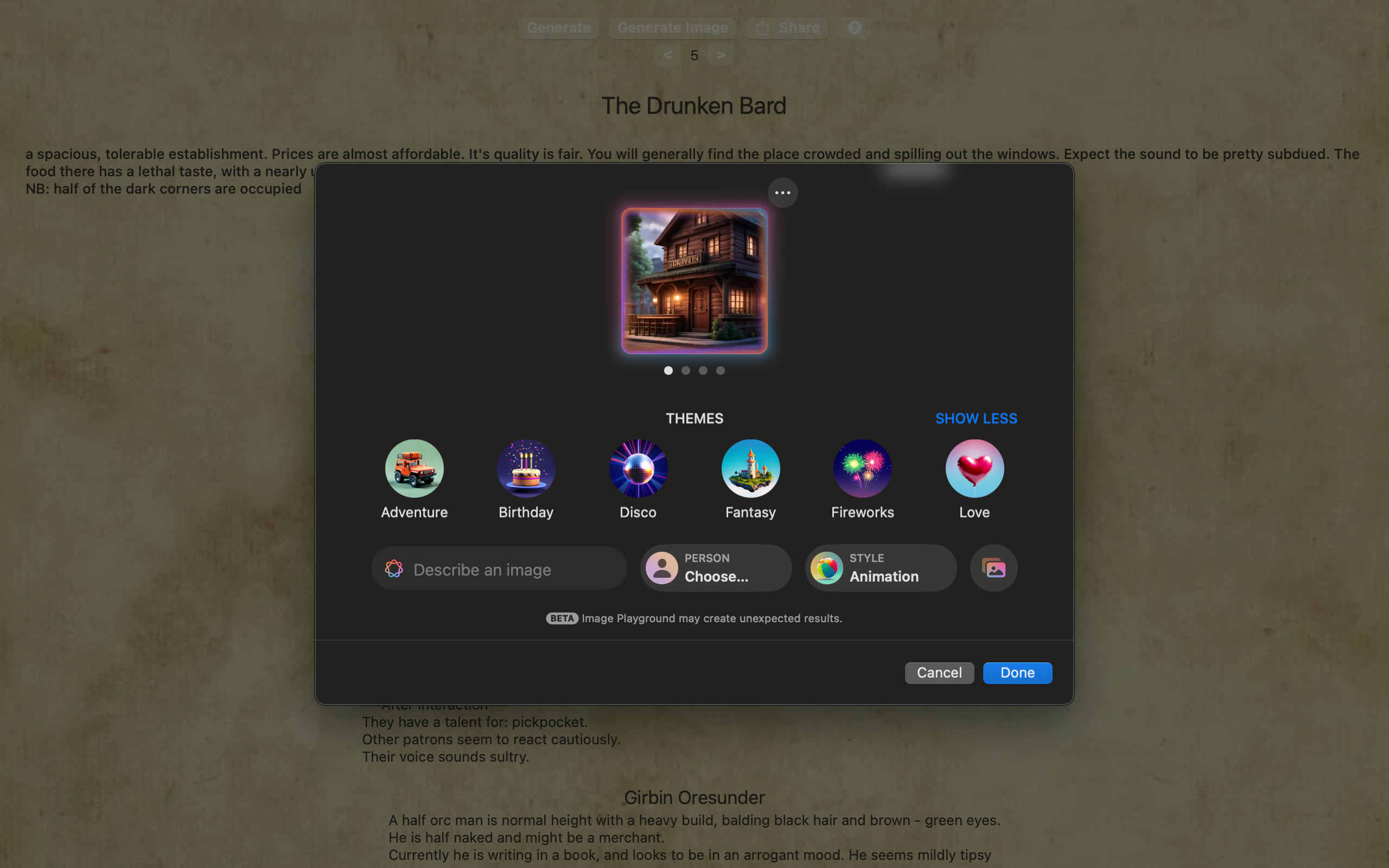 Tavern Generator