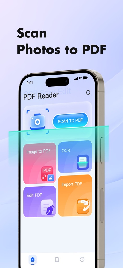 PDF Reader - OCR Scan Edit - The app's user-friendly interface provides immediate access to essential functions such as the 'Scan to PDF' button and the 'Image to PDF' option.