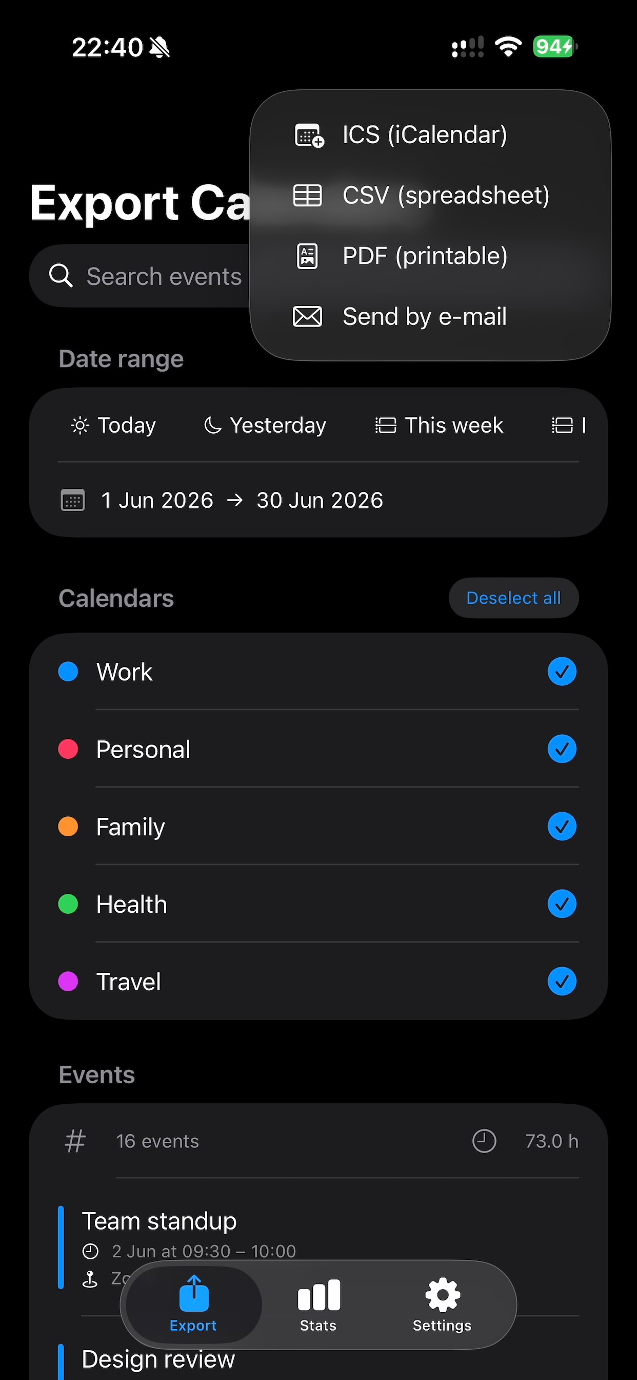 Export calendars screenshot 2