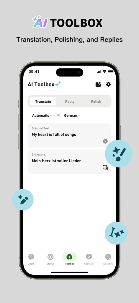 WhizAI for WA - The AI Toolbox enhances productivity by offering real-time language translation and advanced text polishing features, streamlining communication tasks within the app.