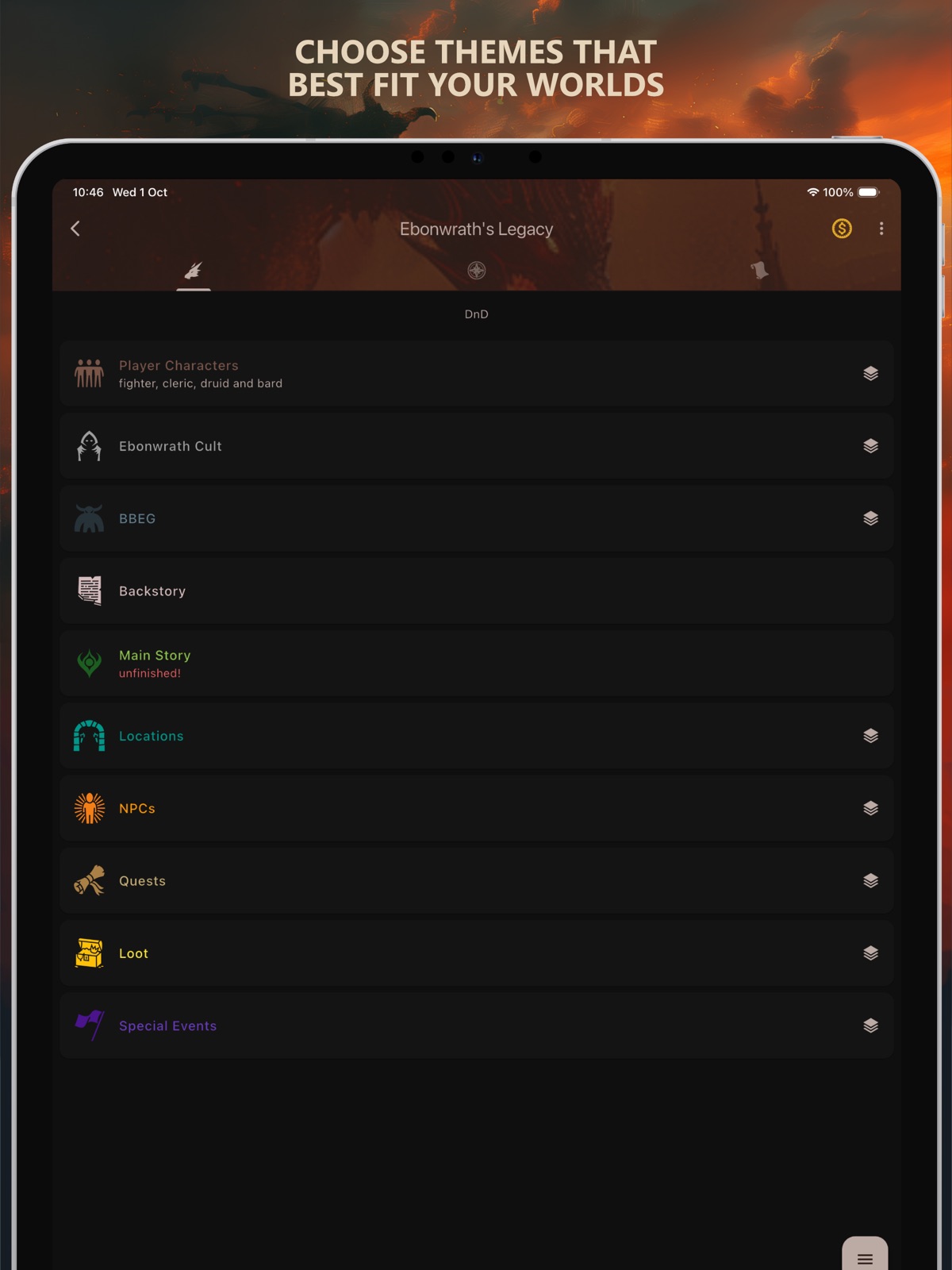 RPG Notebook: Campaign Manager ipad screenshot 2