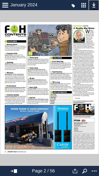FRONT of HOUSE (FOH) Magazine Screenshot