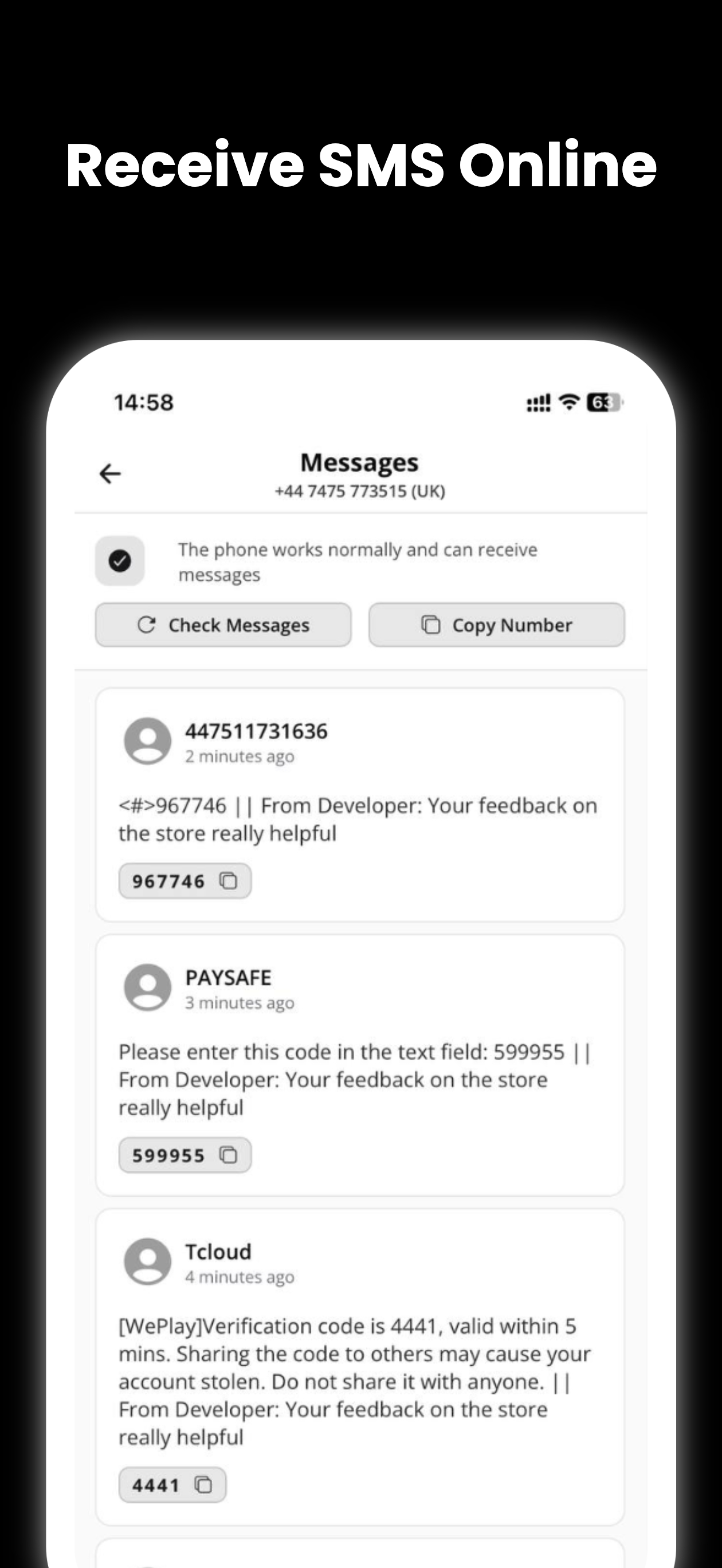 Temp Number - Receive SMS