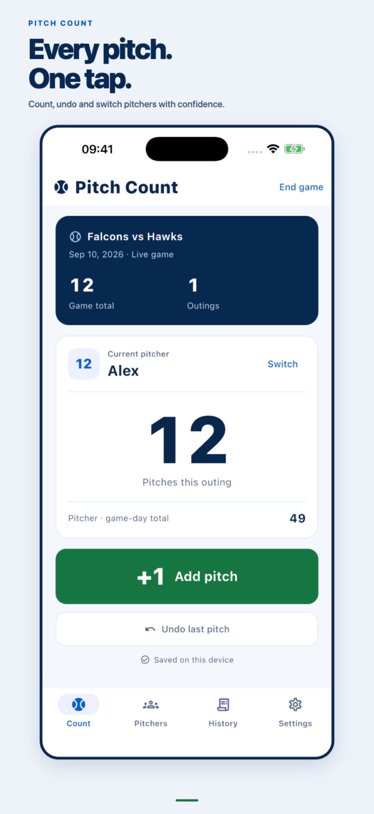 Screenshot 1 of Pitch Count: Baseball Tracker