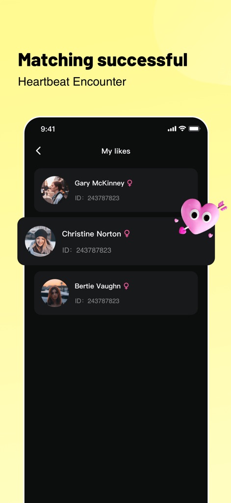 Hippo - Meet New Friends - Observe the clear "My likes" list displaying successful matches and the prominent gender icons for easy identification of new connections.