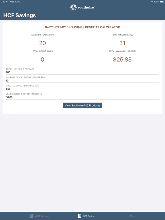 Southwire® MCAP® Savings Calc iPad screenshot 2 - Utilities app